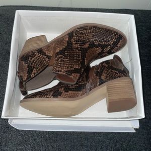 Snake print leather booties
